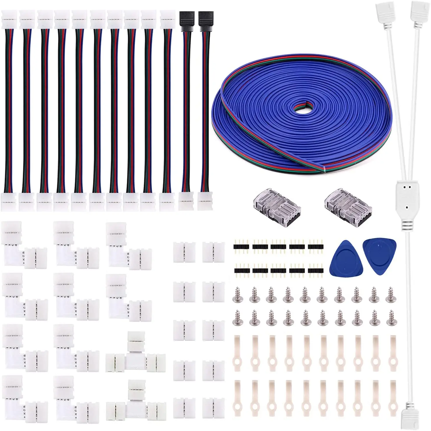 5050 4Pin LED Strip Connector Kit - 10mm RGB LED Connector Kit Includes RGB Extension Cable
