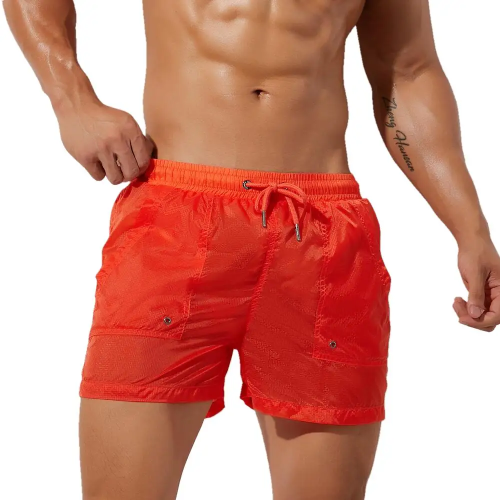 2022 뉴 여름 보드 반바지 망 비치 서핑 반바지 섹시한 투명 나일론 퀵 드라이 반바지 Aquatics Gyms Bathe Swim Shorts