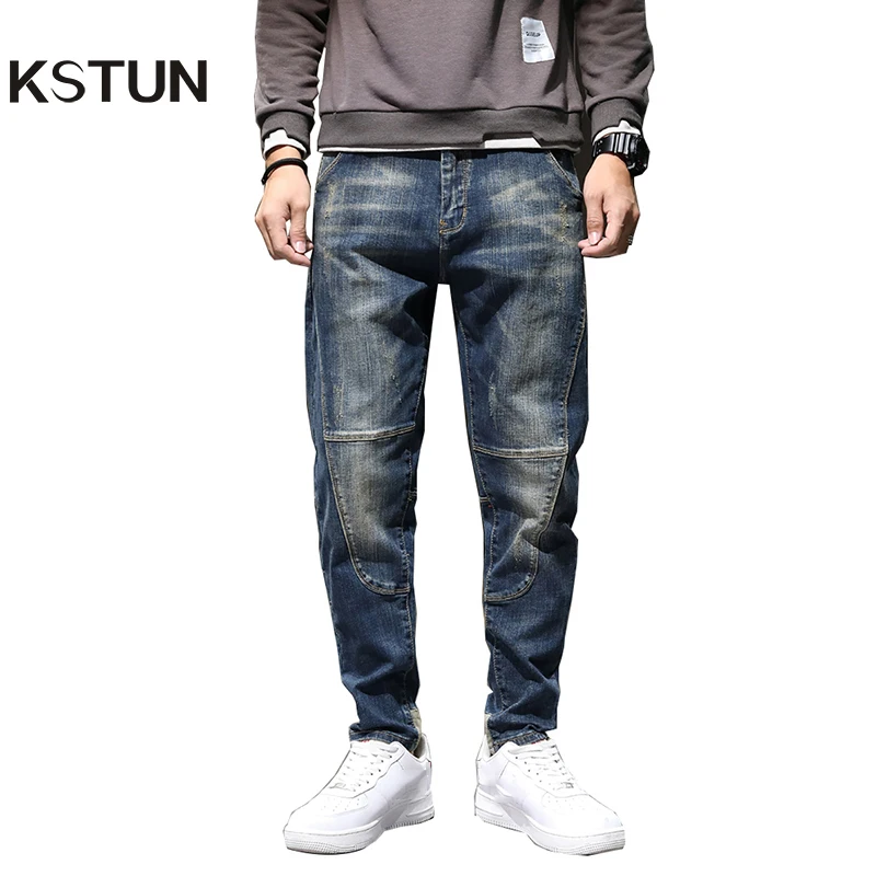 Men\'s Jeans Pants Hip Hop Streetwear Men Harem Pants Denim Trousres Loose Fit Retro Blue Streetch Patchwork Male Jeans Hombre