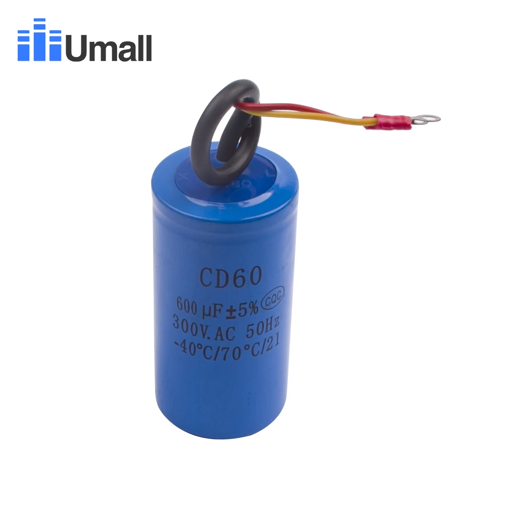 CD60 600uF 300V AC Starting Capacitor For Heavy Duty Electric Motor Air Compressor Red Yellow Two Wires