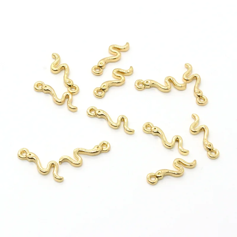 10pcs Cute Golden Mini Small Snake Earring Alloy Charms DIY Animal Earrings Connector Pendant Accessory For Metal Jewelry Make