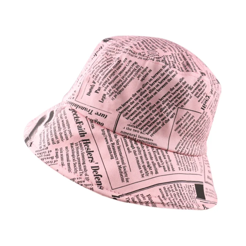 Winfox  Black White Letter Newspaper Print Bucket Hat Fashion Fisherman Cap Men Women Gorros Fishing Hats