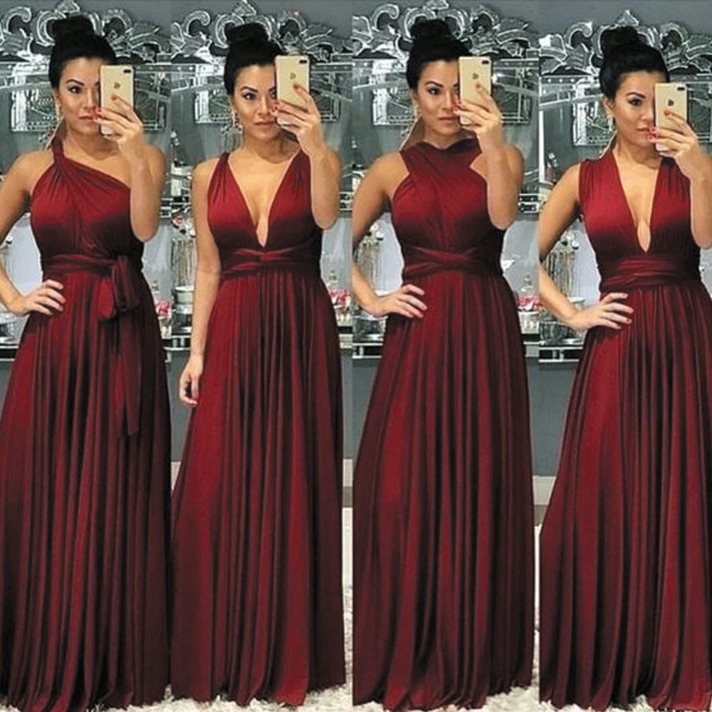 SuperKimJo Burgundy Convertible Bridesmaid Dresses Long Vestido Dama De Honor Chiffon Cheap Wedding Party Dresses