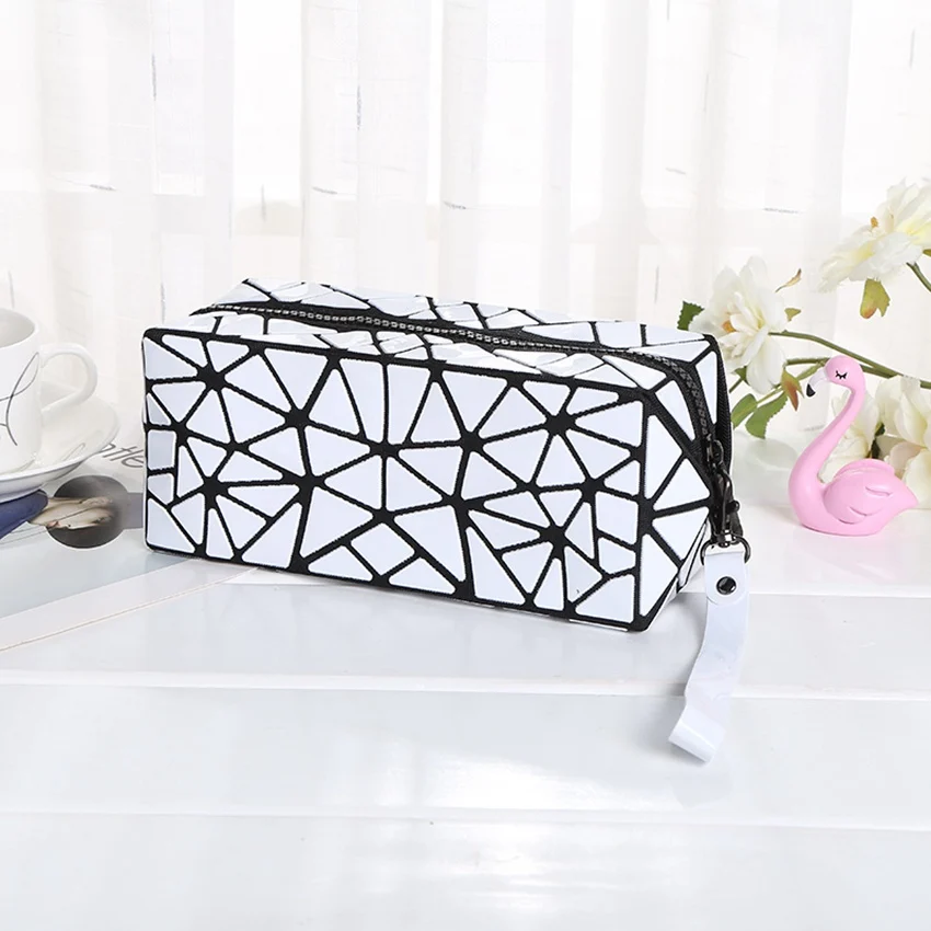 WSYUTUO Geometric Cosmetic Bag Geometric Folding Women Make Up Bag Travel Makeup Case Beauty Bag Organizer Toiletry Kit Pouch