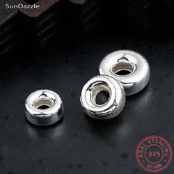 Genuine Real Pure Solid 925 Sterling Silver Beads Flat Round Loose Spacers Bead DIY Jewelry Findings