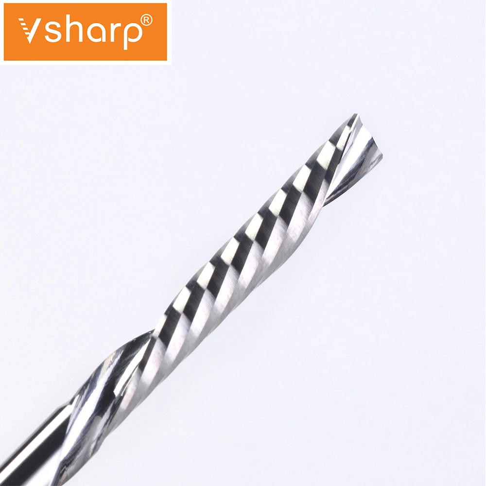 Vsharp 3.175mm Shank Left Spiral Milling Cutter Down Cut 1 Flute Router Bit CNC End Mill Engraving Bits Tungsten Steel Acrylic