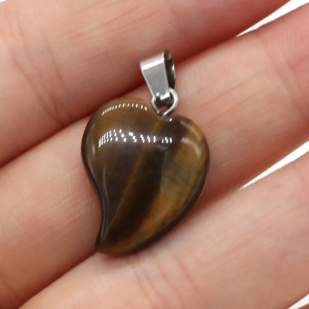 Natural Tiger Eye Stone Rose Quartzs Pendant Heart Shape Stone Pendant for Jewelry Making DIY Accessories Fit Necklaces 16x20mm