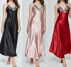 Women Sleepwear Nightgown Satin Silk Babydoll Lace Robes Sexy Night Sleep Lingerie Dress