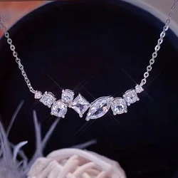 Huitan Luxury Women Necklace with White Cubic Zirconia Bling Bling Female Necklace for Party Daily Wear Versatile Trendy Jewelry