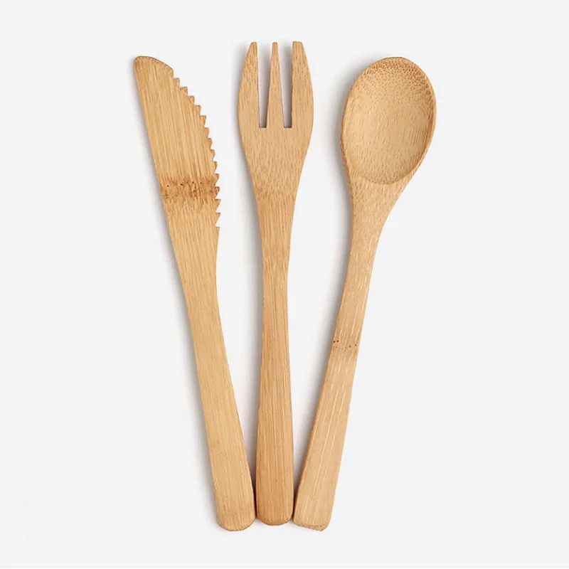 New Arrival Bamboo Tableware 100% Natural Bamboo Spoon Fork Knife Set Outdoor Portable Dinnerware Set WB1159