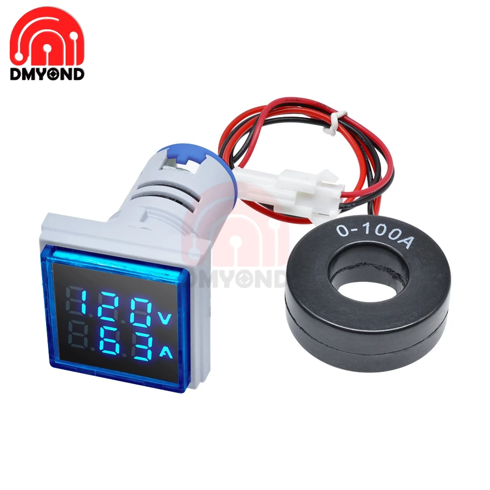 Digitales Volt- & Amperemeter 60-500V / 0-50A – AC, LED, Mit Einbaumaßen 68x38mm
