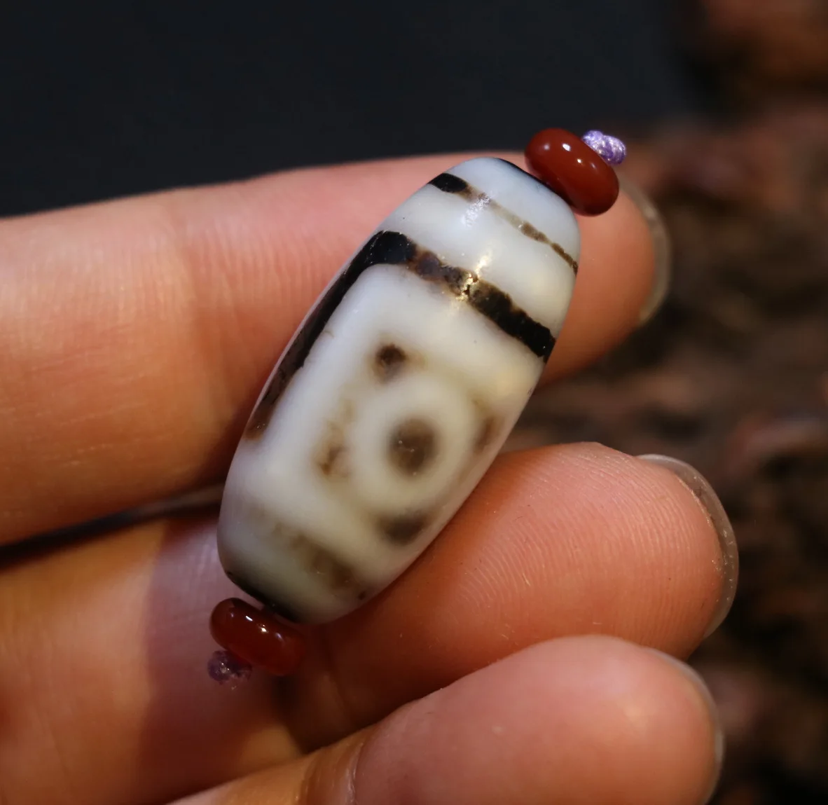 

Treasure Magic Power Magic LKbrother Ultra Energy Tibetan Agate 2 EYE Fold Line dZi Bead Talisman UPD210601A12