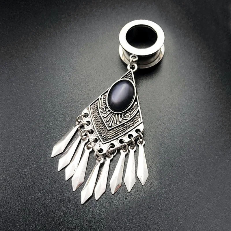 2PCS Ear Plugs Tunnels Ear Expansions Stainless Steel Earrings Alargador De Orelha Oreja Dilataciones Bohemia Tassel Ear Reamer