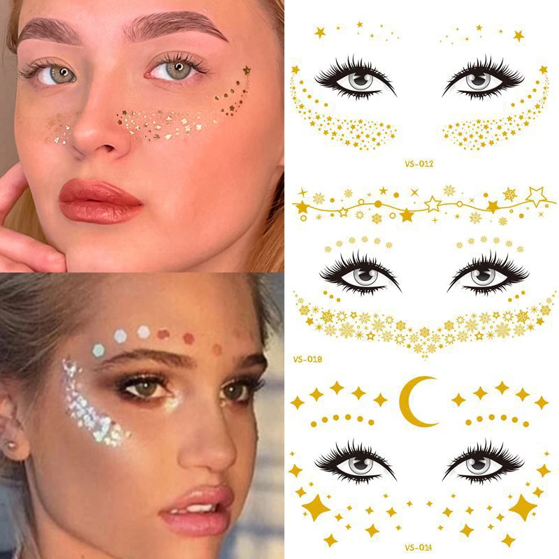 New Bronzing Tattoo Sticker Music Festival Golden Face Temporary Tattoos Waterproof Freckles Makeup Sticker Eye Decals Wholesale