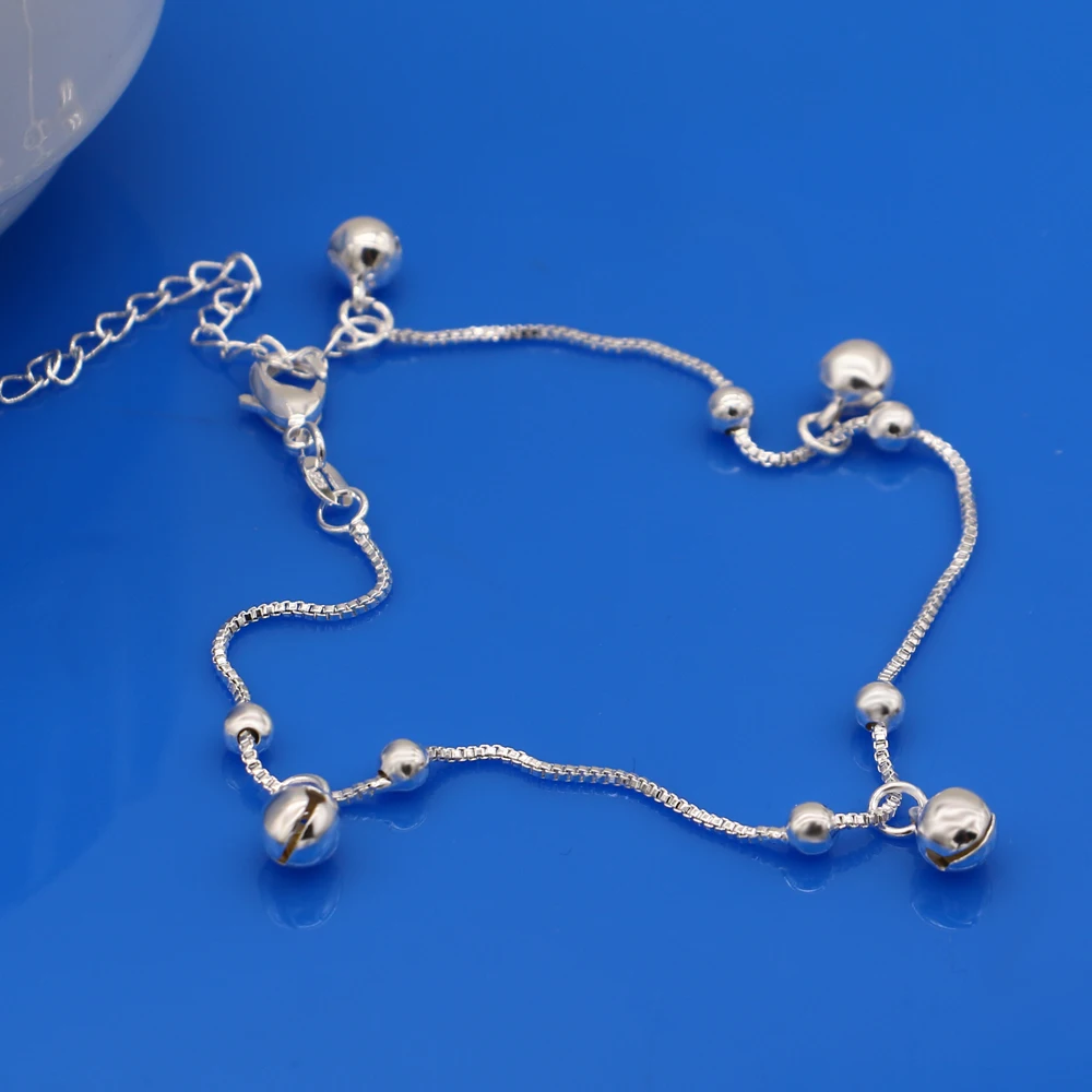 Luksusowa biżuteria marki Cute Small Bell Anklet Box Chain dla kobiet 925 Sterling Silver Anklet Bracelet on Leg Ladies Foot Jewelry