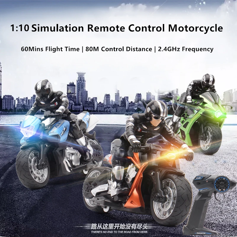 1:10 Scale Simulation Remote Control Motorcycle Shock Absorb Tires Anti-Collision 60Mins Flight Time 80M Control Distance RC Toy