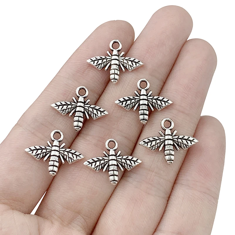 50 x Tibetan Silver Insect Bumble Bee Honeybee Animal Charms Pendants for DIY Handmade Jewelry Bracelet Making Findings 22x19mm