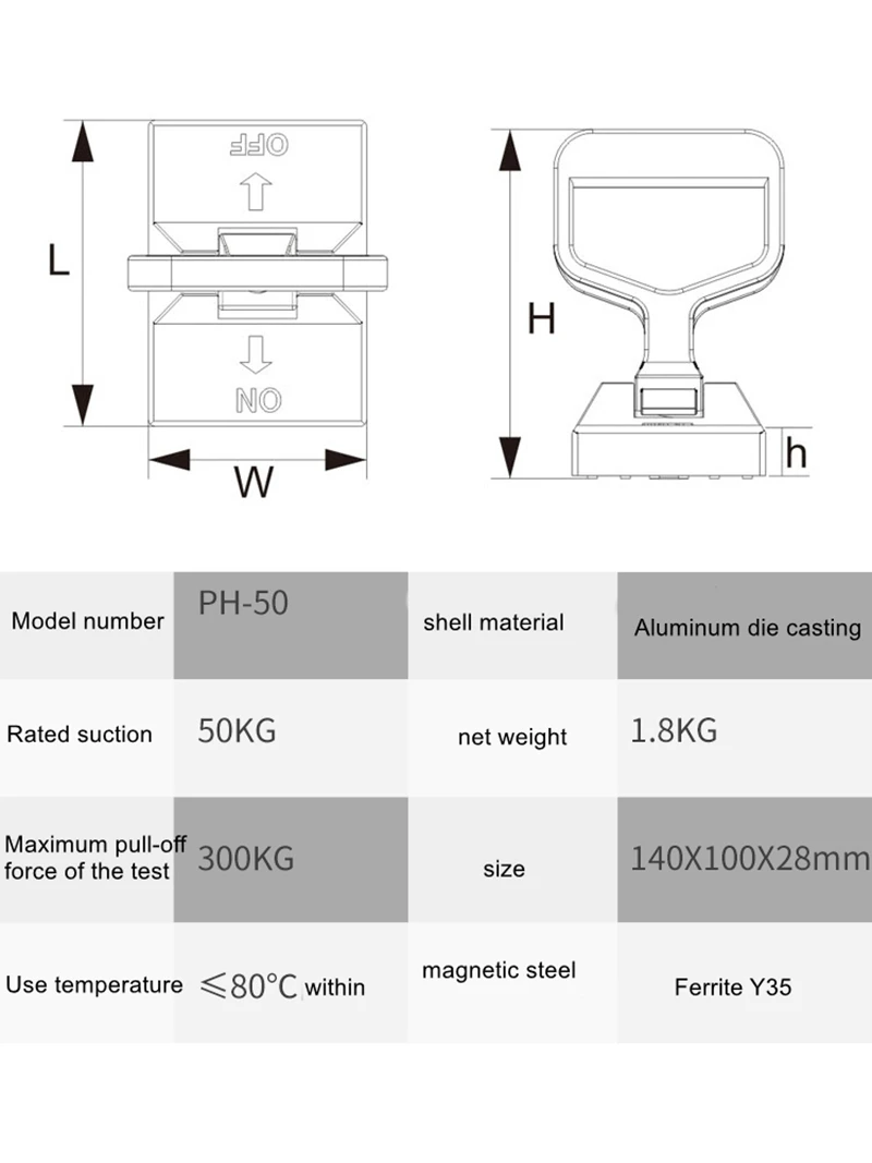 Permanent magnet lifter 50KG manual lifting and handling steel plate tool magnetic loading artifact flat magnetic chuck