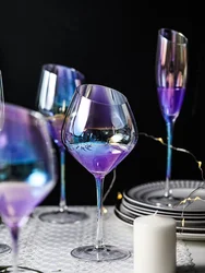 Rainbow Ion Plated Crystal Wine Slanting Glasses, Champagne Cup, Bar, Hotel Party, Home, Wedding Drinkware