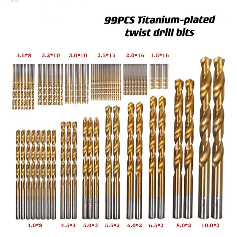 

99 шт. кобальтовые высокоскоростные стальные спиральные сверла 1,5 мм-10 мм с покрытием из нержавеющей стали HSS высокоскоростные Сверла Набор для электрических дрелей