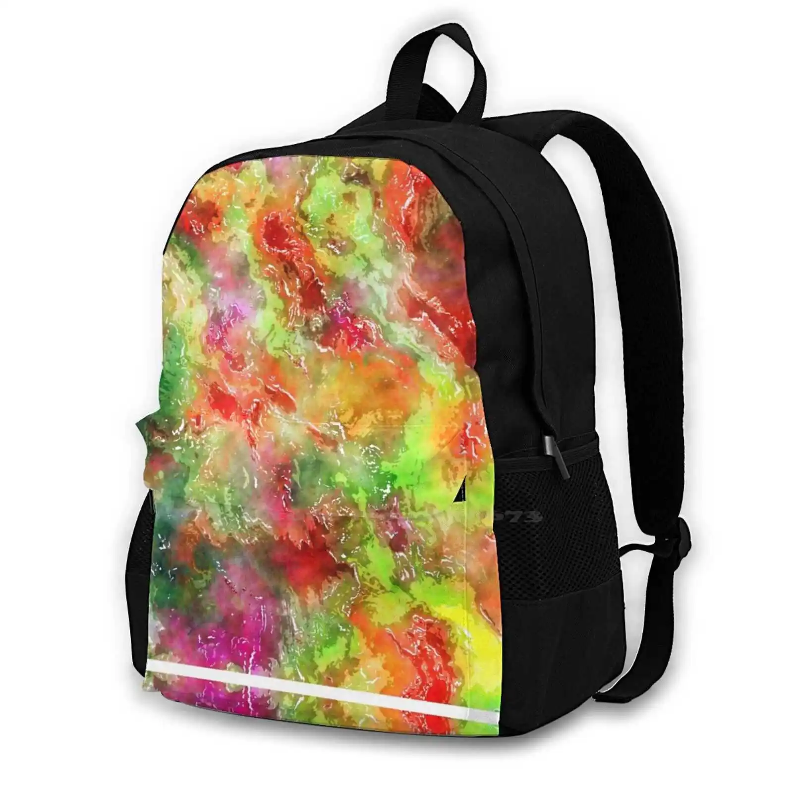 Funky Bright Watercolor Wet Paint Artwork Pattern Design Laptop Travel School Bags Wet Paint Brush Strokes Liquid Pour Liquid