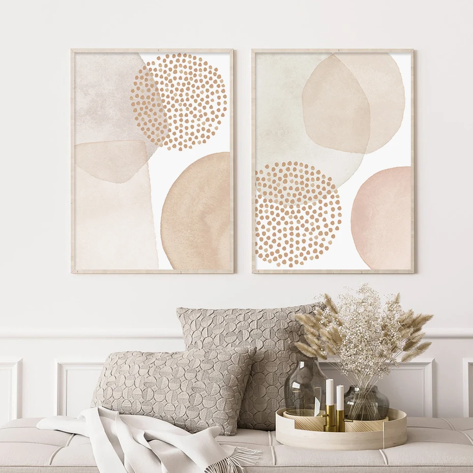 Boho Abstract Geometric Beige Pink Watercolor Poster Modern Wall Art Canvas Painting Print Picture Living Room Home Decoration