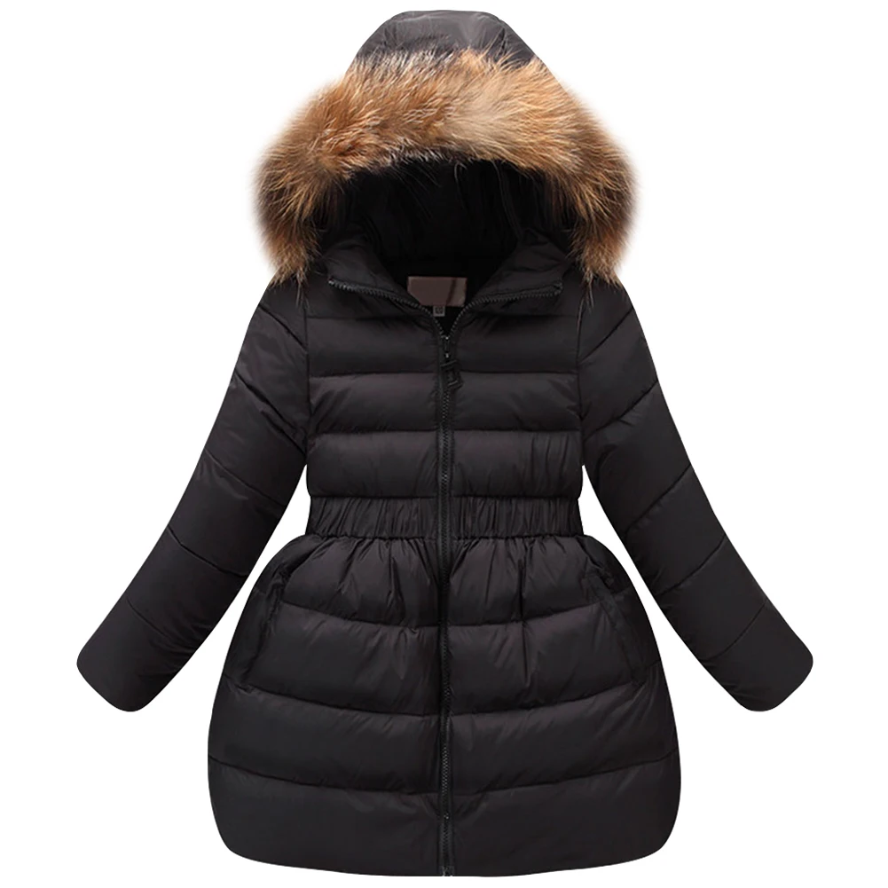 

Girls Down Coat Solid Puffer Jacket for Princess Slim Outerwear with Elastic Waist Winter Windproof Clothes Warm Long Overcoat