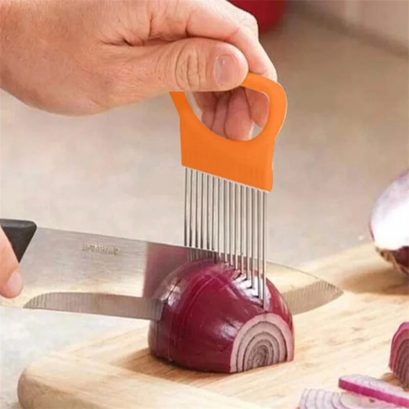 Stainless Steel Onion Cutter Onion Fork Fruit Vegetables Cutter Slicer Tomato Cutter Knife Cutting Safe Aid Holder Kitchen Tools