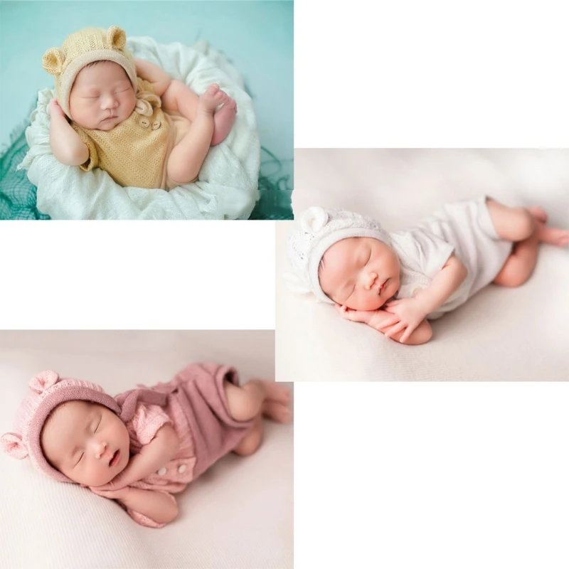 Ensemble de 2 pièces d'accessoires de photographie pour nouveau-nés, tenue en tricot, barboteuse en dentelle, chapeau, vêtements pour nourrissons, séance Photo, cadeaux