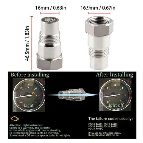 자동차 CEL 수리 점검 엔진 라이트 제거 어댑터, 산소 O2 센서, M18X1.5