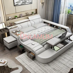 Linlamlim Tech Smart rama łóżka wielofunkcyjny masaż Camas Ultimate oświetlone Tatami Muebles De Dormitorio tapicerowane Cama De Casa