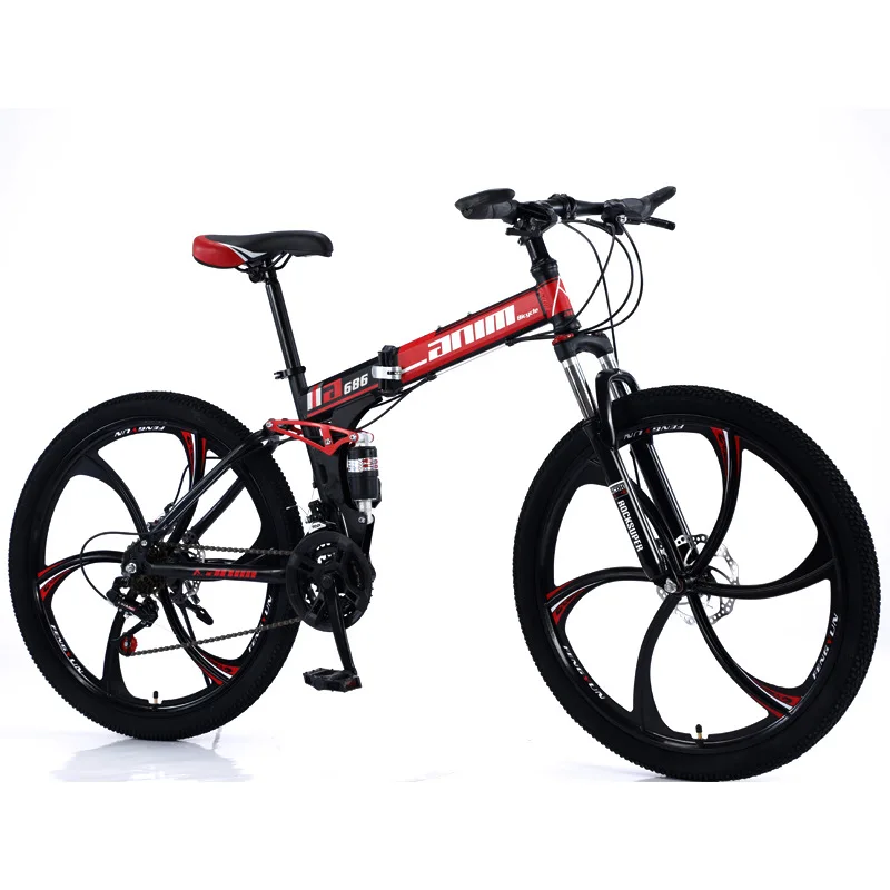 Adult Folding Mountain Bike 26/24 Inch Double Shock Absorber One-wheel Speed Bike Racing Off-road Mountain Bike