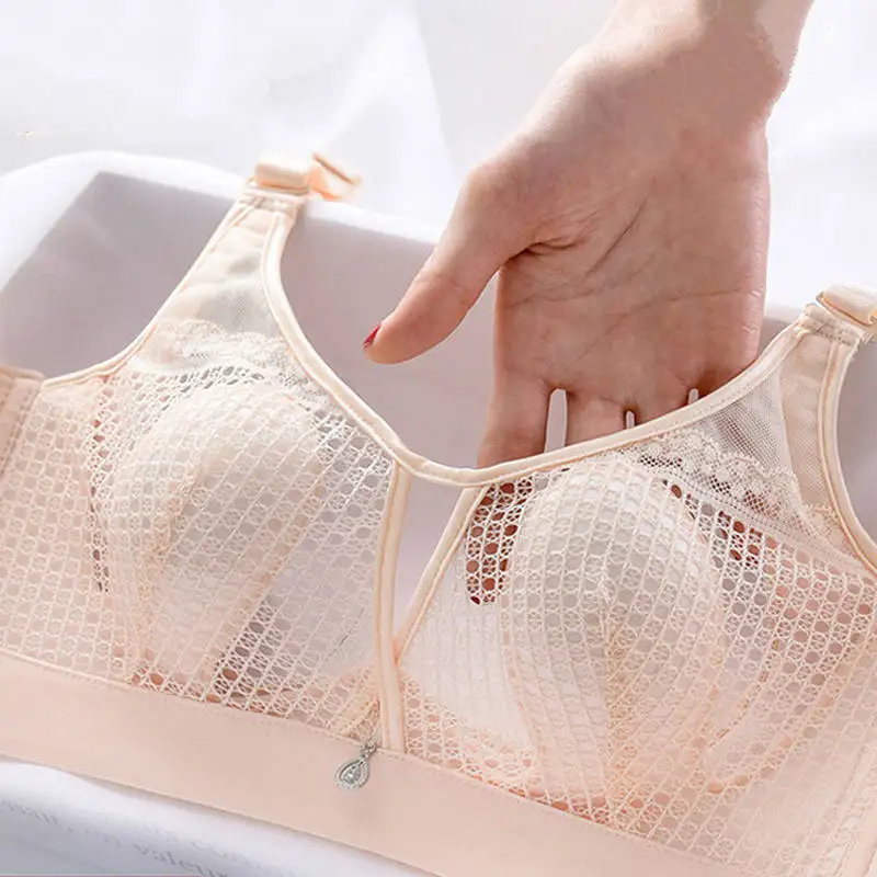 Women's underwear, ultra-thin, big breasts, small anti-sagging, no steel ring adjustable sexy pull-up bra