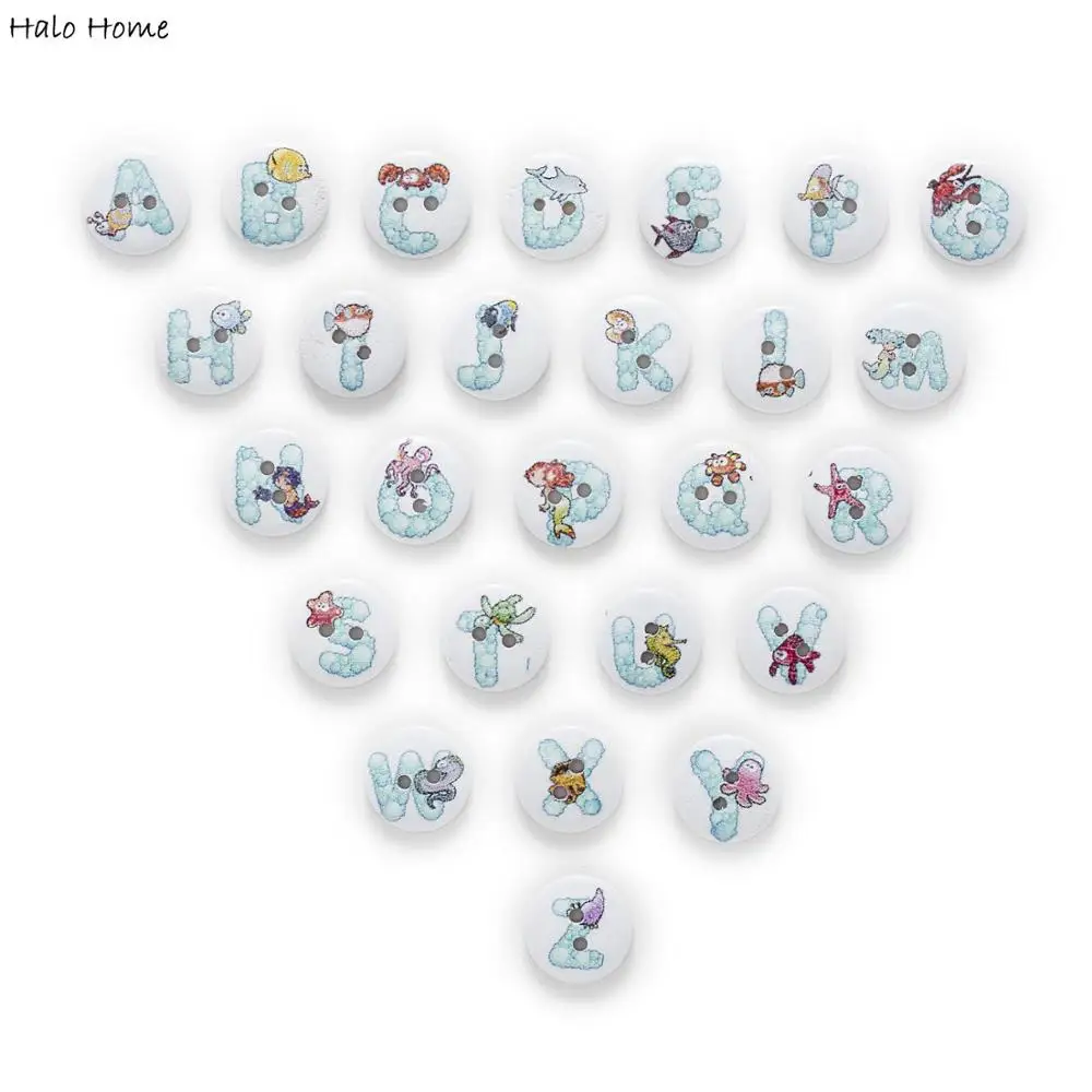 Mixed 50pcs 2 Hole Xmas/Bubble Alphabet/Letter Round Wood Buttons Sewing Scrapbooking Home Clothing Decor Card Making DIY 15mm