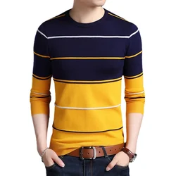 2022 New Fashion Brand Men's Sweater Jumpers Knitred Woolen Pullover Striped Slim Fit Autumn Casual Men European Clothes Yellow