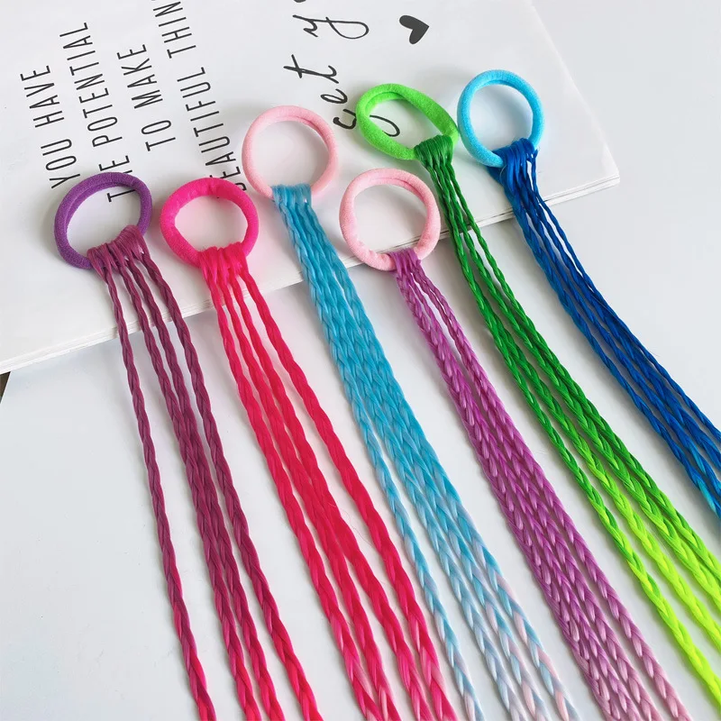 12PCS/Lot Children's Wig Braids Girls Colored Accessories Little Girls Tie Hair Rubber Band Twist Braid Headdress wholesale