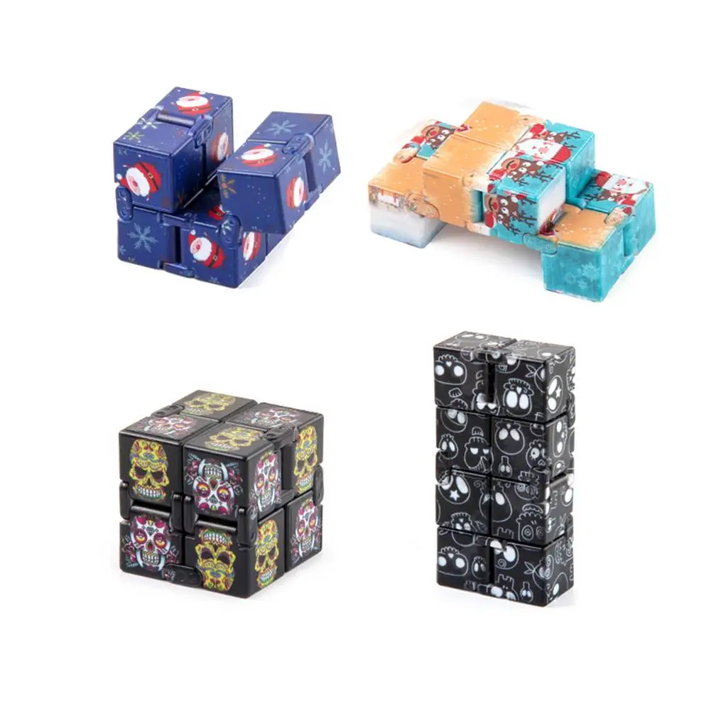 Fidgets-cubo antiestrés para aliviar el autismo, cubo infinito con patrón de impresión de Halloween, cubo mágico Flip, rompecabezas cúbico, juguetes