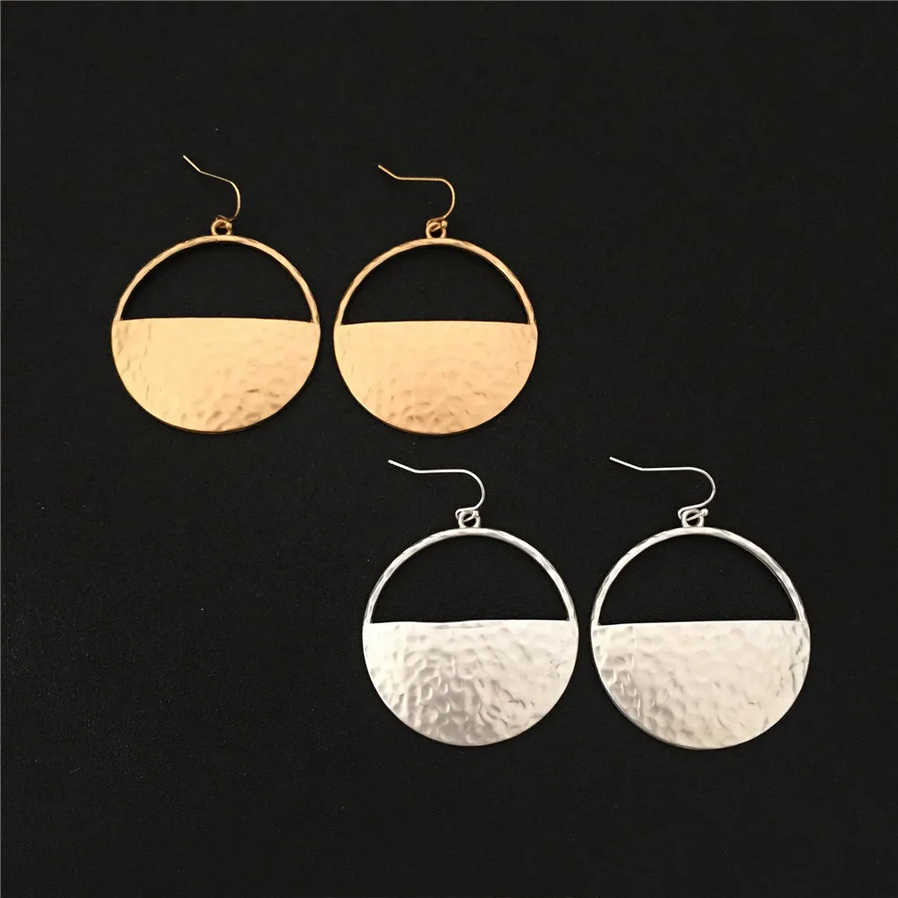 Semi Hollow Round Drop Earrings for Women Statement Geometric Round Gold Silver Color Jewelry