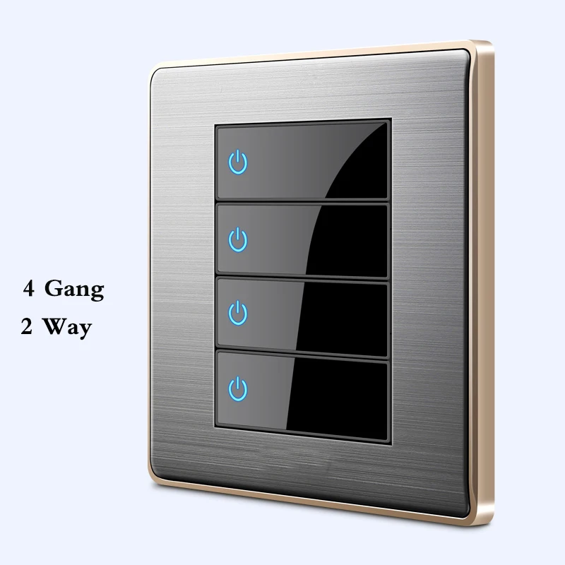 1 2 3 4 Gang 1 Way 2 Way LED Random Click Switch Mirror Acrylic Household Stainless Steel Brushed Panel Light Switch EU Socket