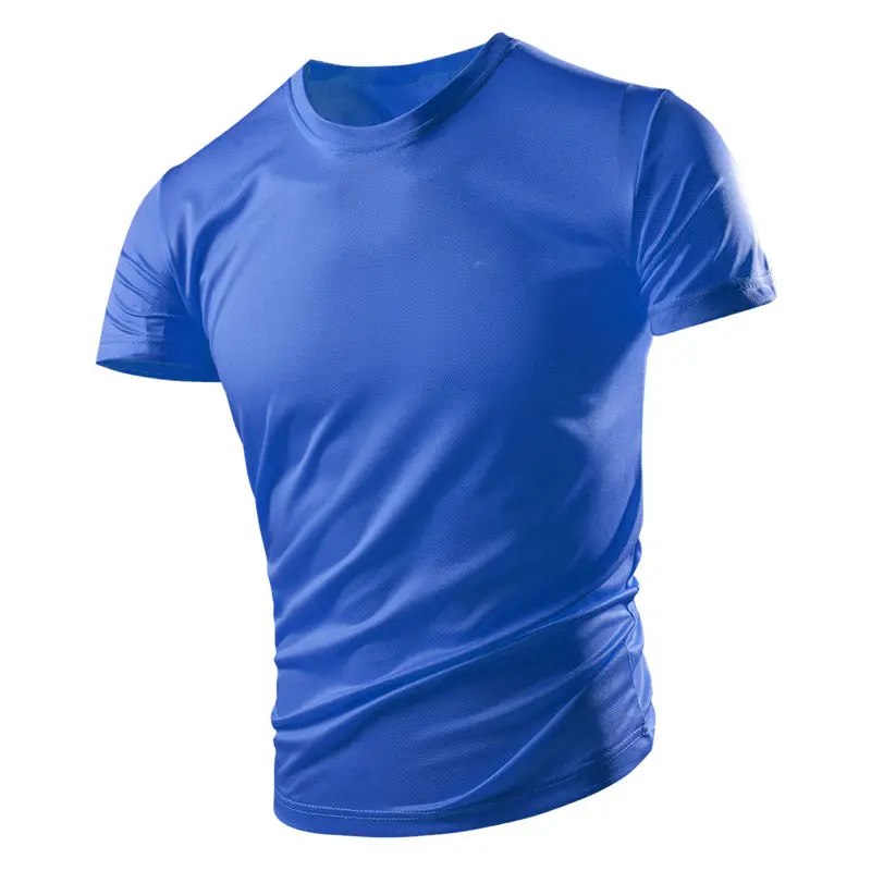 Men\'s Ice Silk Short-sleeved T-shirt Quick-drying Clothes Summer Solid Color Mesh Breathable Sportswear