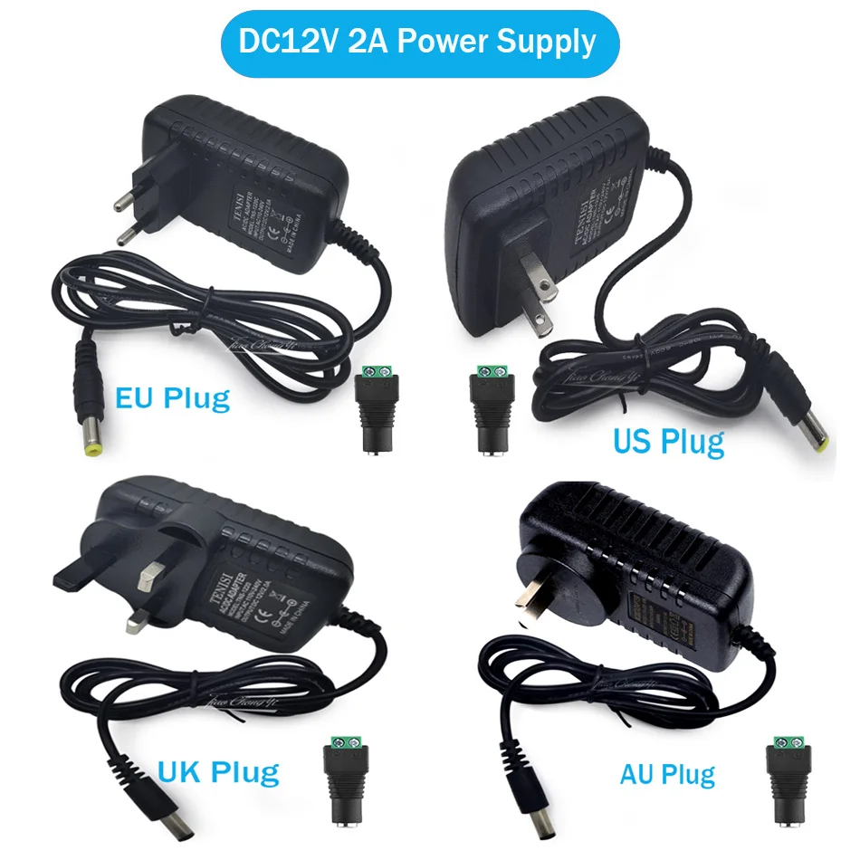 12V 2A 24W Power Converter Adapter Supply EU US UK AU Plug AC 100-240V to DC12V Lighting transformerCharger For LED Strip Light