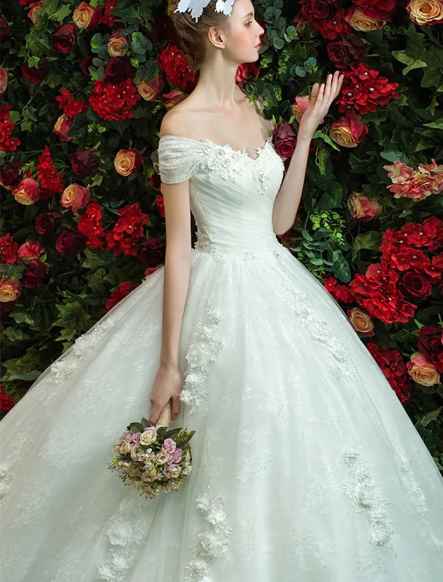 Robe De mariée en dentelle à fleurs 3D, tenue De luxe, épaules dénudées, avec traîne, nouvelle collection, 2021