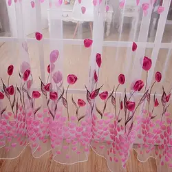 Window Curtains Romantic Tulip Print Voile Sheer Room Decor Curtain Drape Divider Valance Door Living Room Curtain