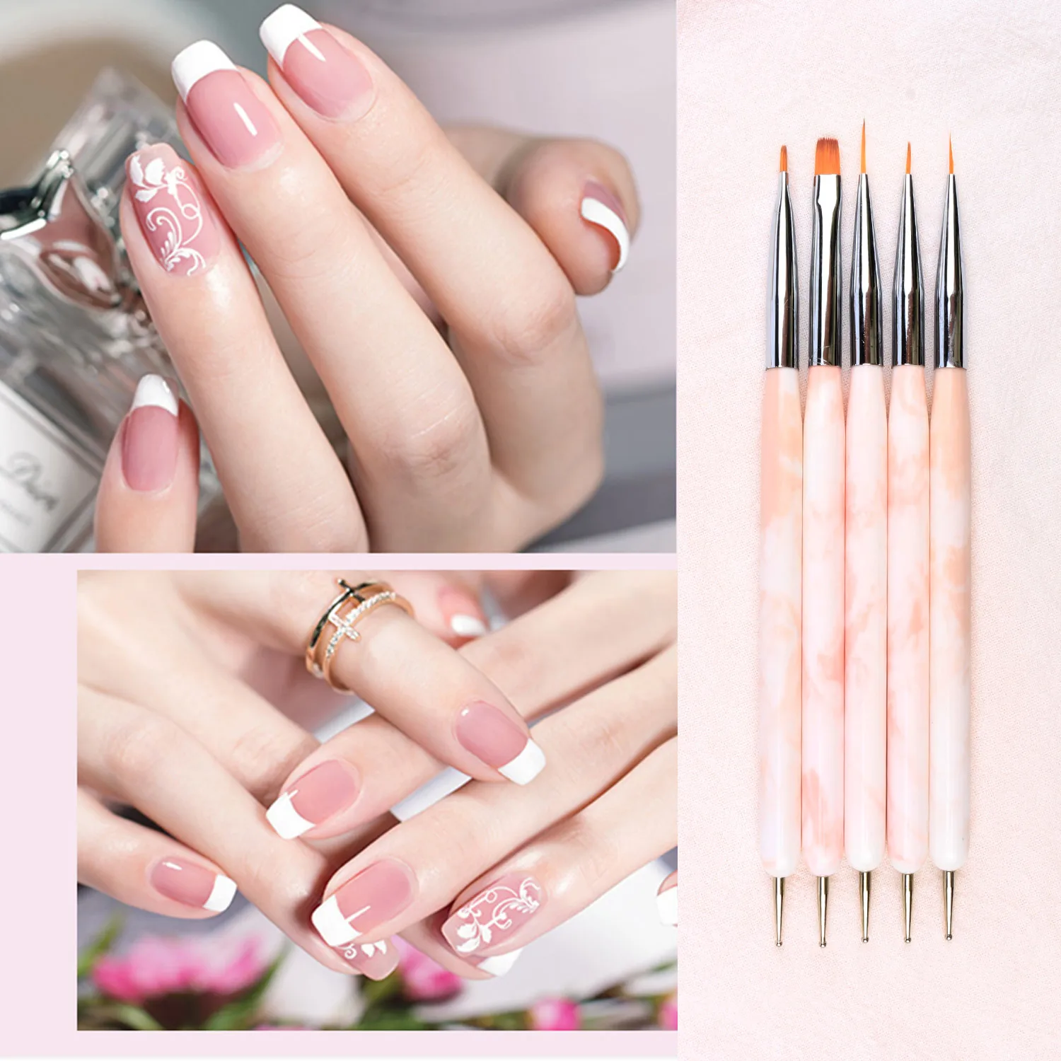 

Eval 5pcs French Stripe Nail Art Liner Brush Set 3D Tips Manicuring Ultra-thin Line Drawing Pen UV Gel Brushes Painting Tools