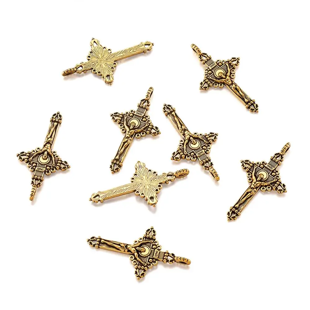 20pcs Retro Golden Alloy Cross Pendants For Easter Party Gift Making DIY Bracelet Necklace Decoration Accessories