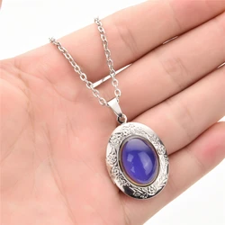 Silver-plated Chain Oval Floating Photo Locket Necklace Classic Temperature Change Color Mood Pendant Open Necklace Xmas Gift