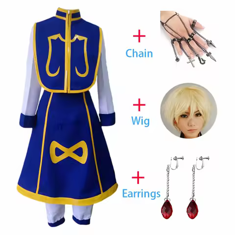 Anime Kurapika Cosplay Costume Earrings Chains Shirt Gold Wig Halloween Party Suit Full Outfit For Women Men