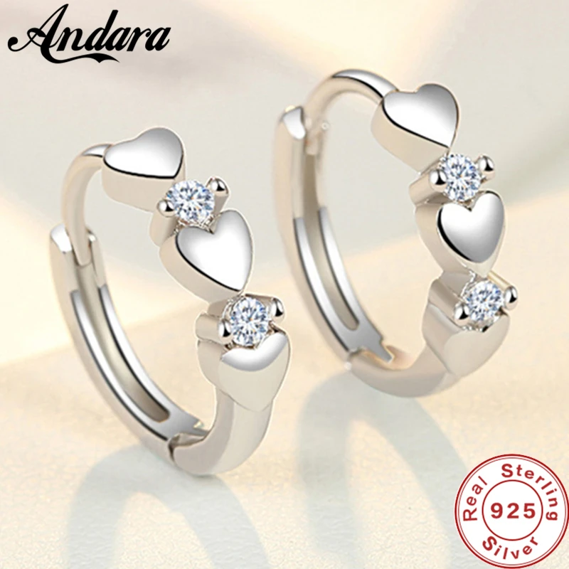 Fashion 925 Sterling Silver Earrings Heart Zircon Small Earrings For Women Jewelry Gifts