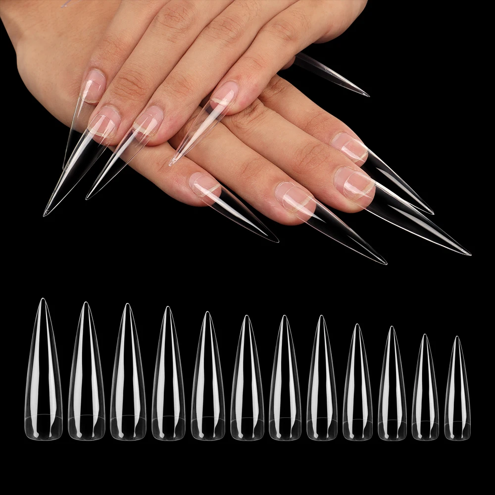 

24pcs/60pcs Nail Tips Extra Long Stiletto Fake Nail Tips Transparent False Nails Acrylic Half Cover Press On False Nails Art