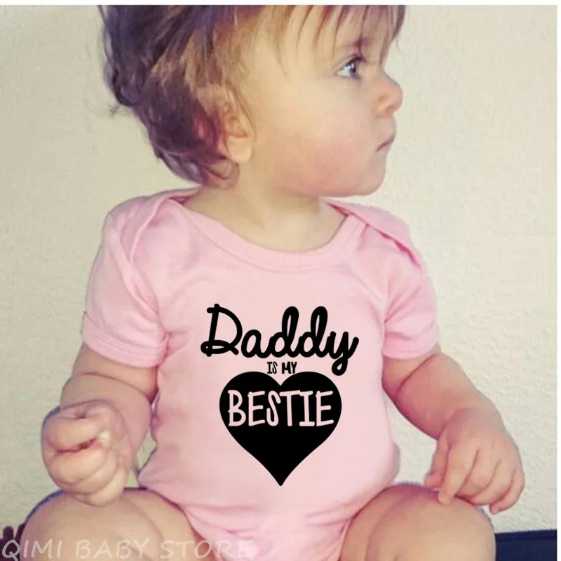 Daddy Is My Bestie Baby Girls Father's Day Bodysuit Toddler Girl Short Sleeve Jumpsuit Newborn Papa's Gift Fashion Clothes